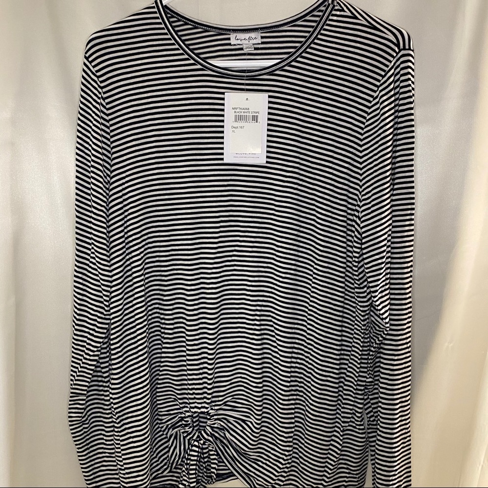 Love Fire Black & White Stripe Long Sleeve Size XL